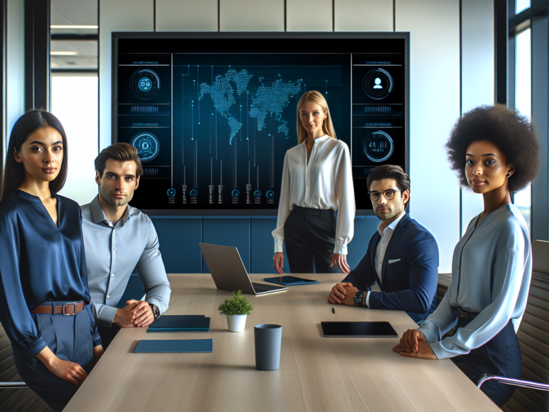 Australian business team reviewing AI dashboards in modern office